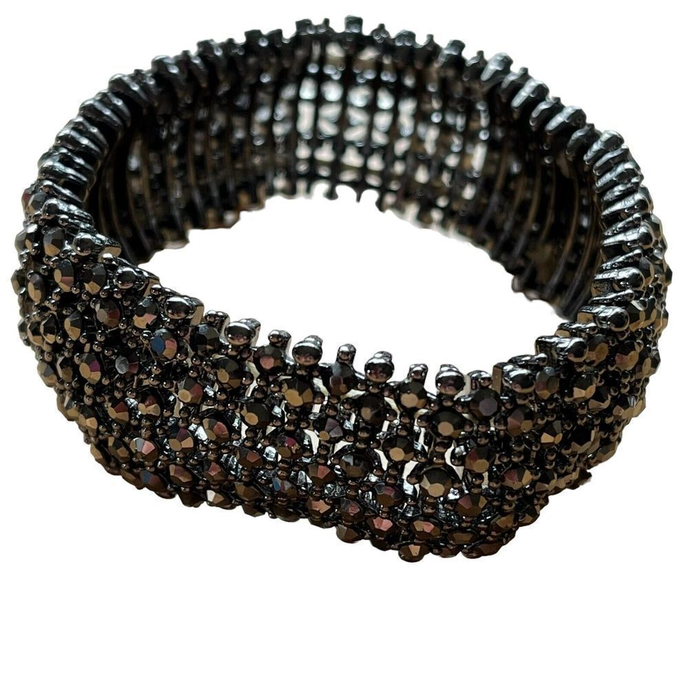 Hematite Tone Stretch Bracelet Black Beads Gemstones Costume Fashion Accessory